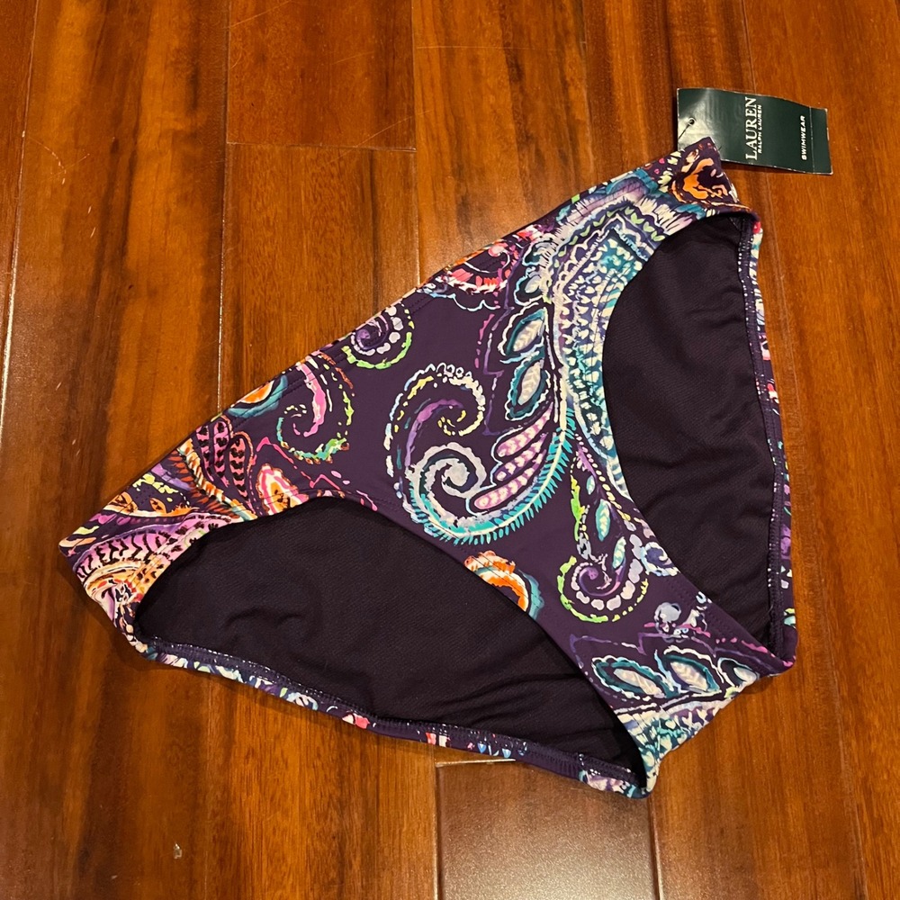 Ralph Lauren Bikini Bottom Swim Paisley Purple Eggplant Multi Print New Size 2